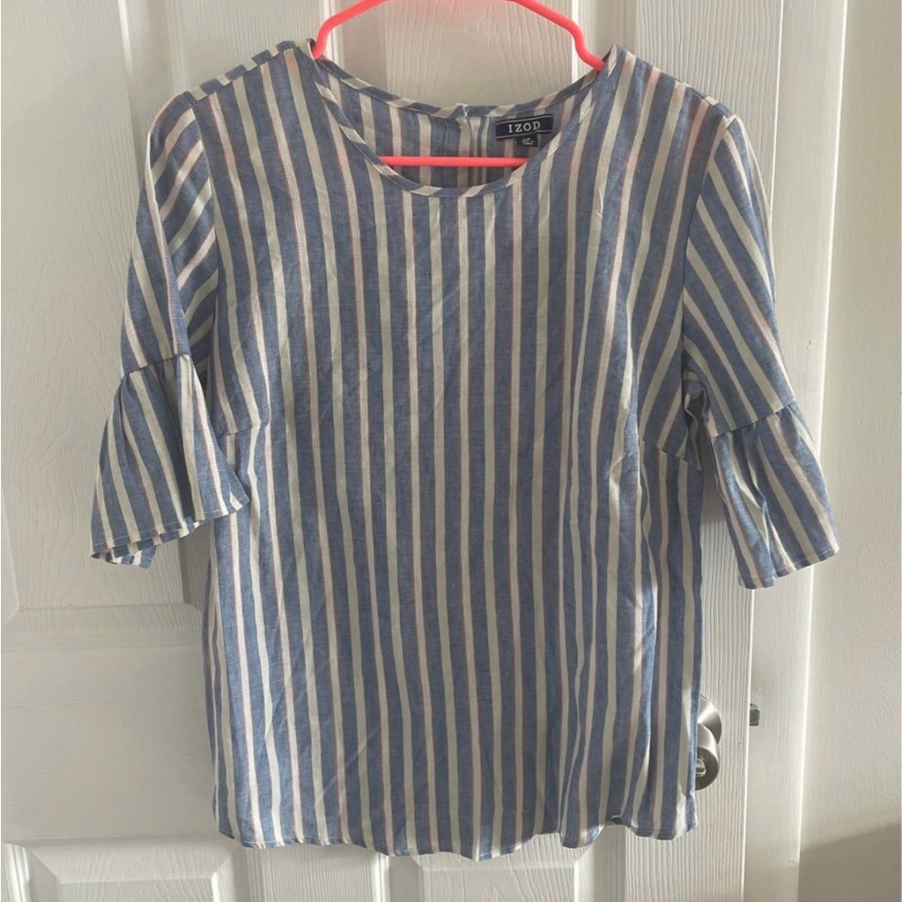 Izod Blue and White Striped Blouse